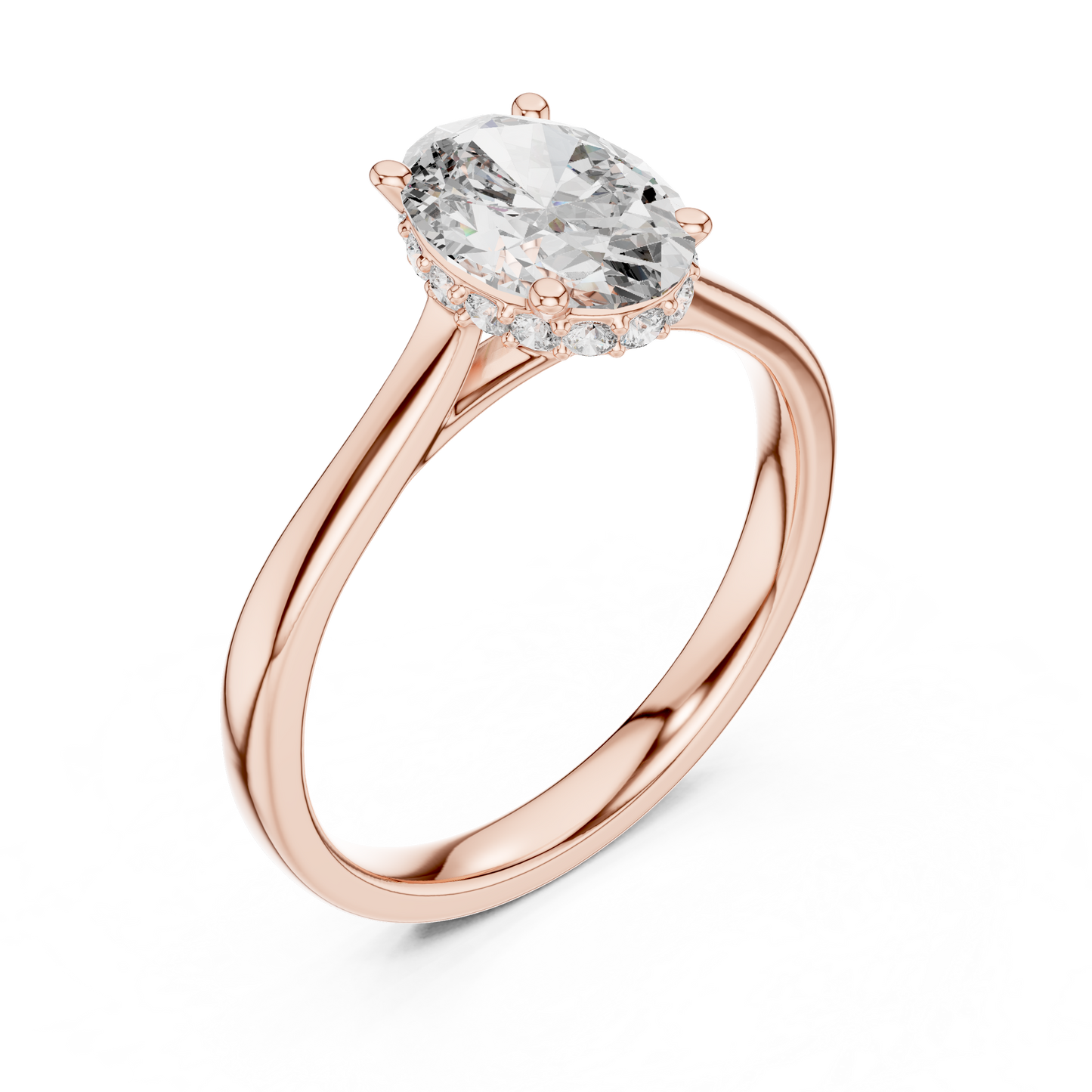 Oval Hidden Halo Engagement Ring with Pave Diamond Band