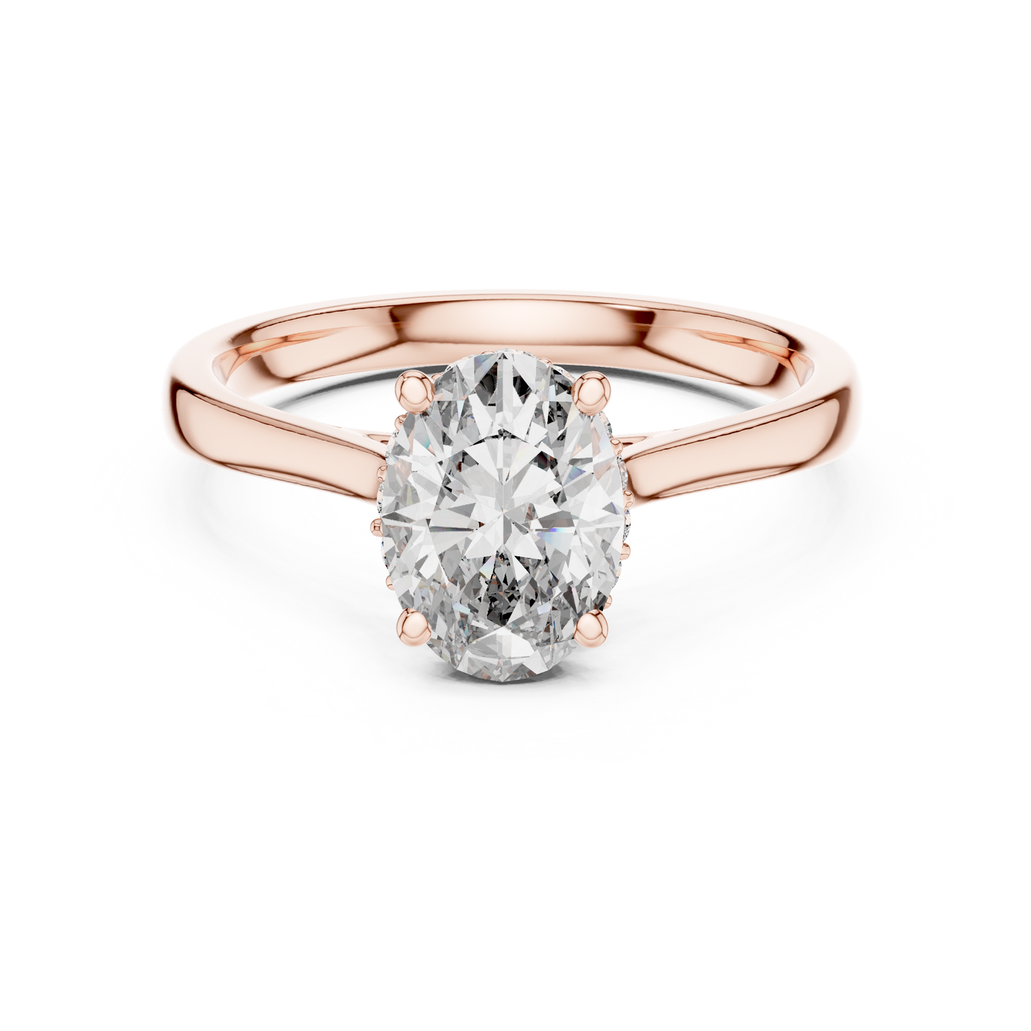 Oval Hidden Halo Engagement Ring with Pave Diamond Band