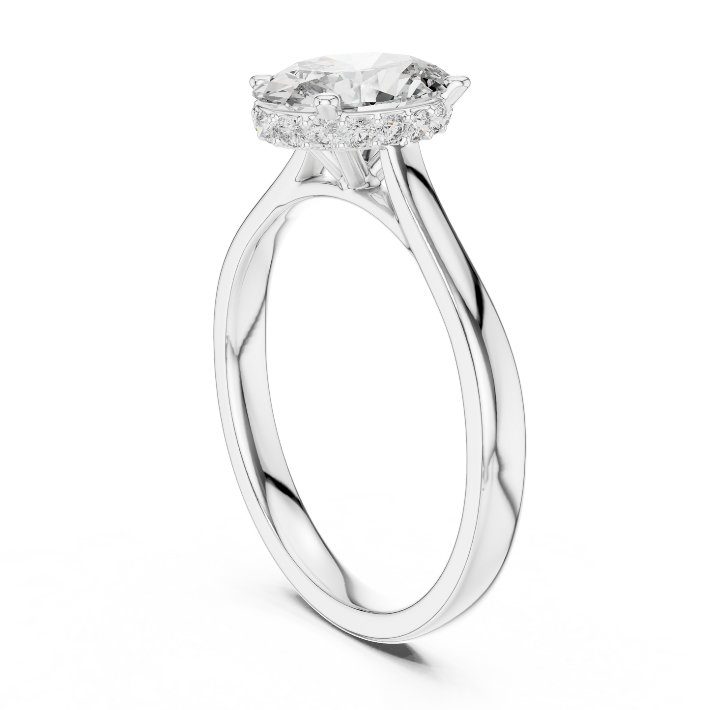 Oval Hidden Halo Engagement Ring with Pave Diamond Band