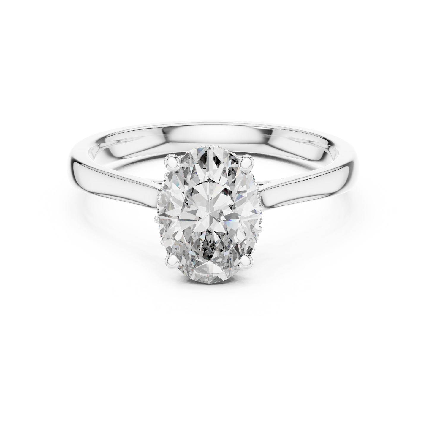 Oval Hidden Halo Engagement Ring with Pave Diamond Band