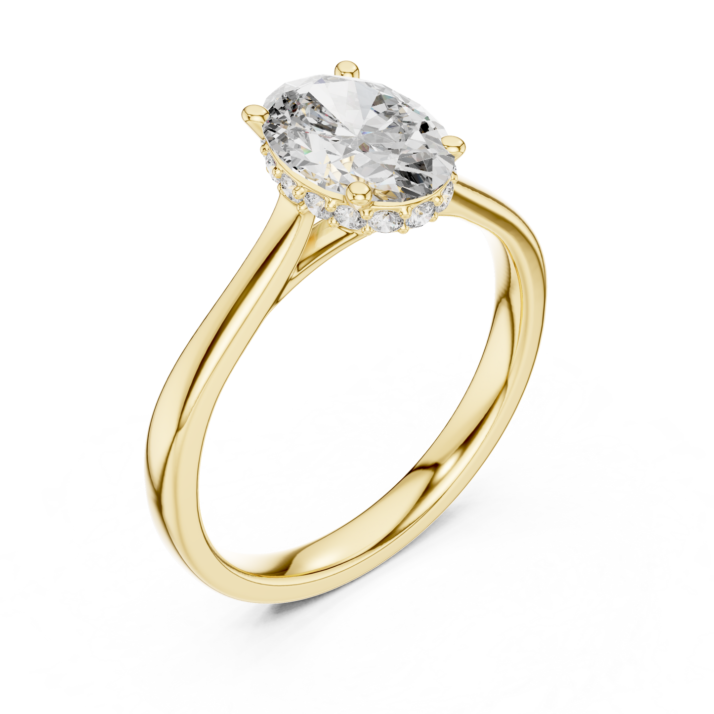 Oval Hidden Halo Engagement Ring with Pave Diamond Band