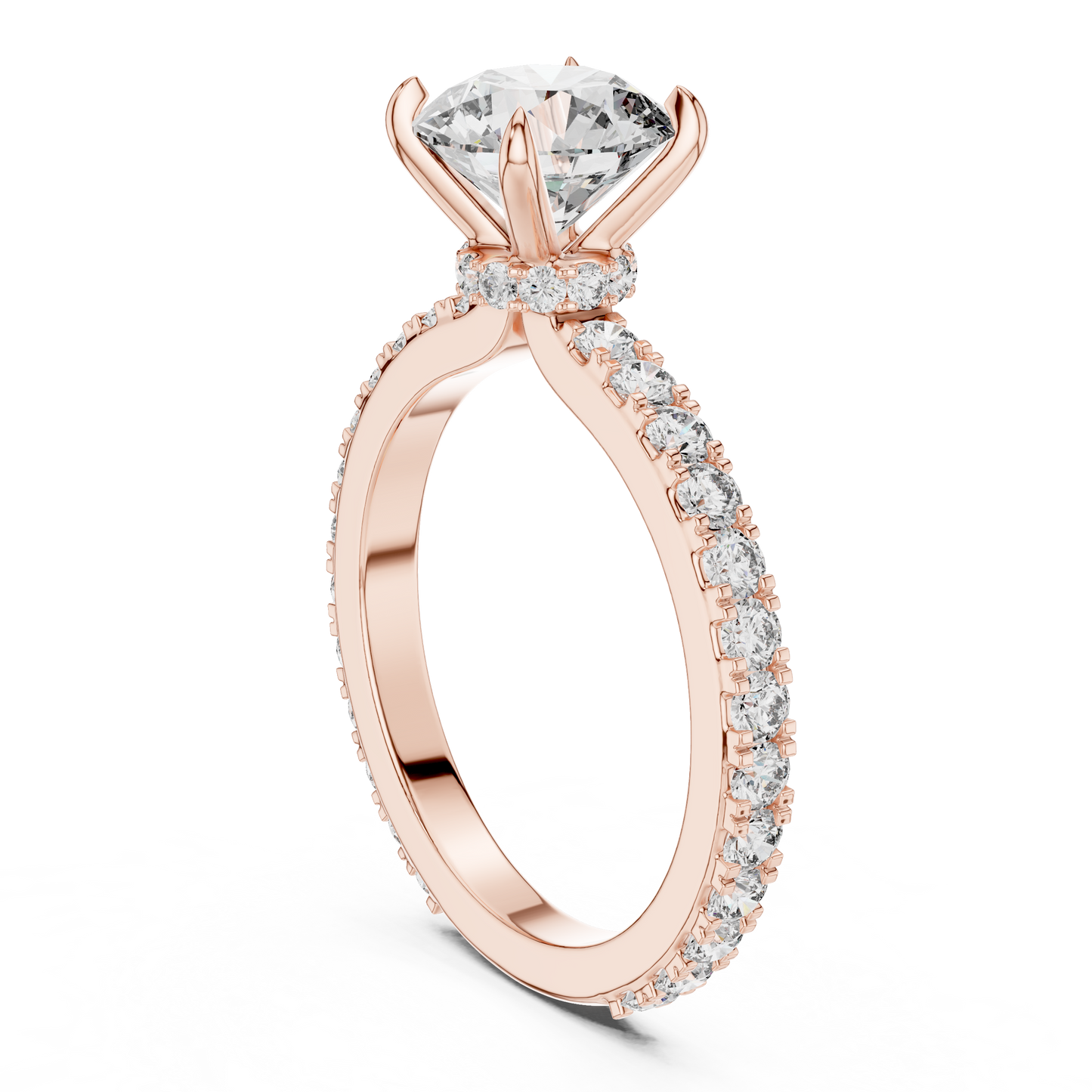 Round Cut Pave Diamond Engagement Ring with Halo Band