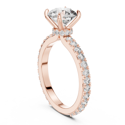 Round Cut Pave Diamond Engagement Ring with Halo Band