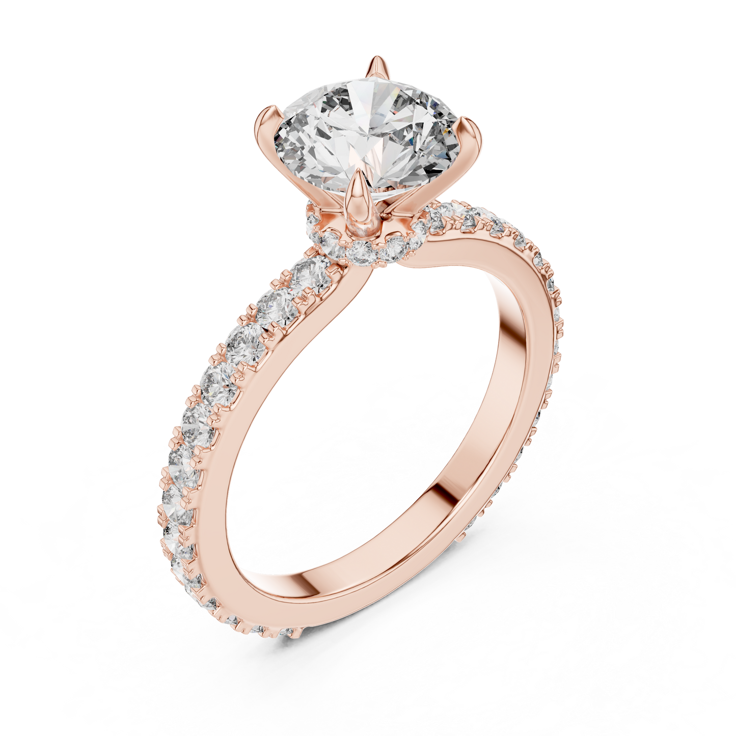 Round Cut Pave Diamond Engagement Ring with Halo Band