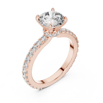 Round Cut Pave Diamond Engagement Ring with Halo Band