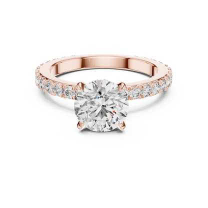 Round Cut Pave Diamond Engagement Ring with Halo Band