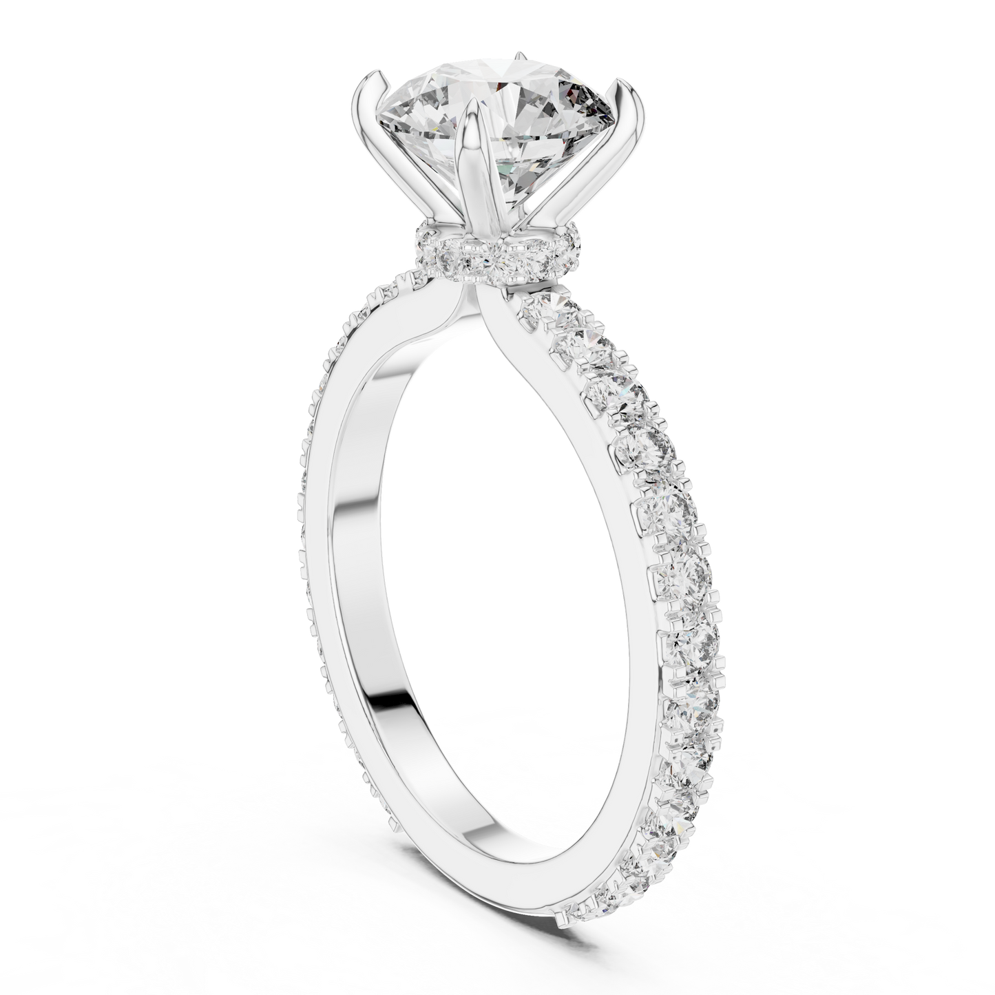 Round Cut Pave Diamond Engagement Ring with Halo Band