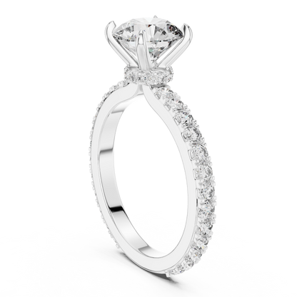 Round Cut Pave Diamond Engagement Ring with Halo Band
