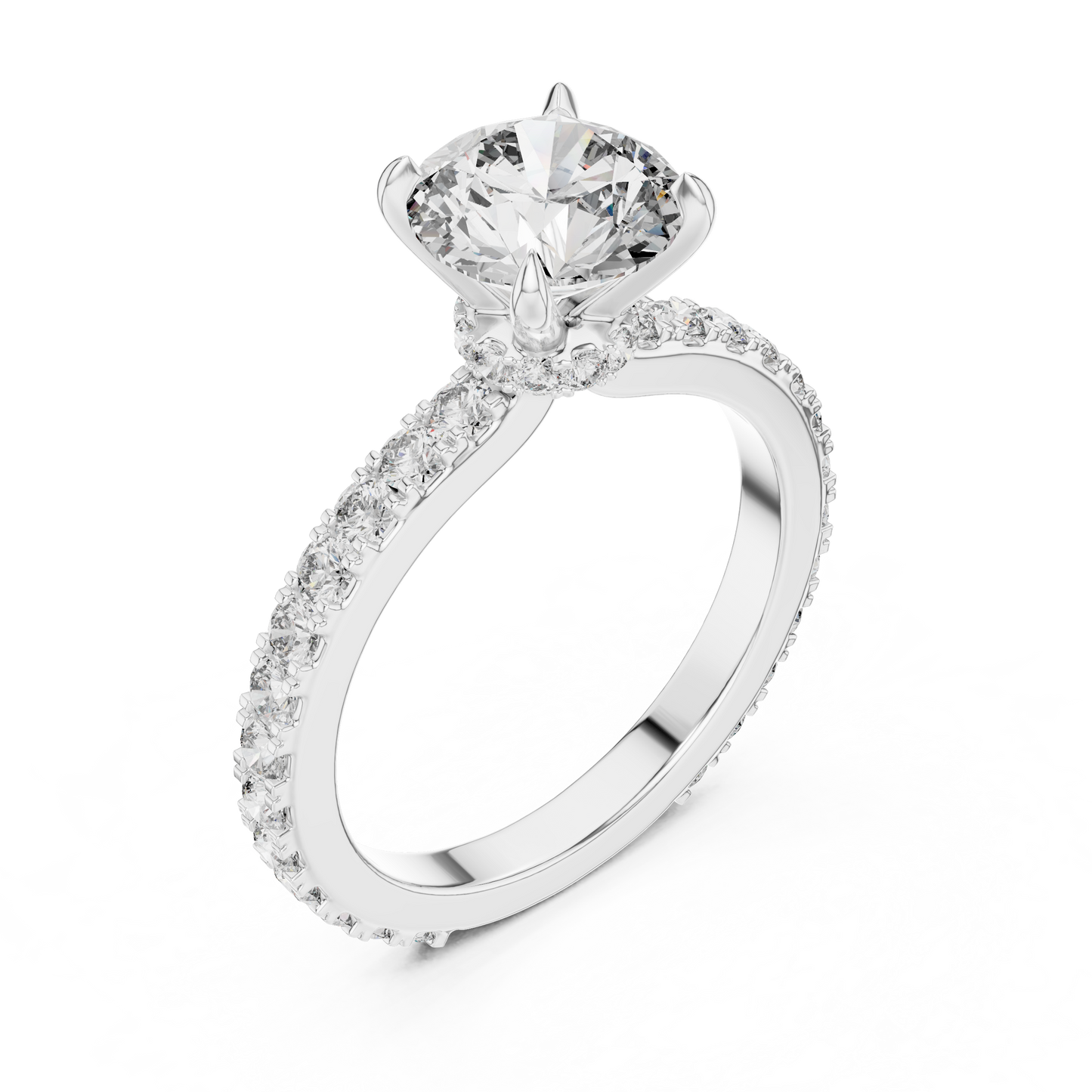 Round Cut Pave Diamond Engagement Ring with Halo Band