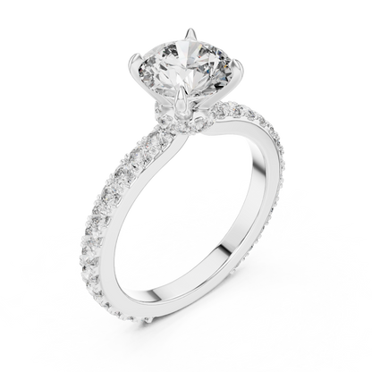 Round Cut Pave Diamond Engagement Ring with Halo Band