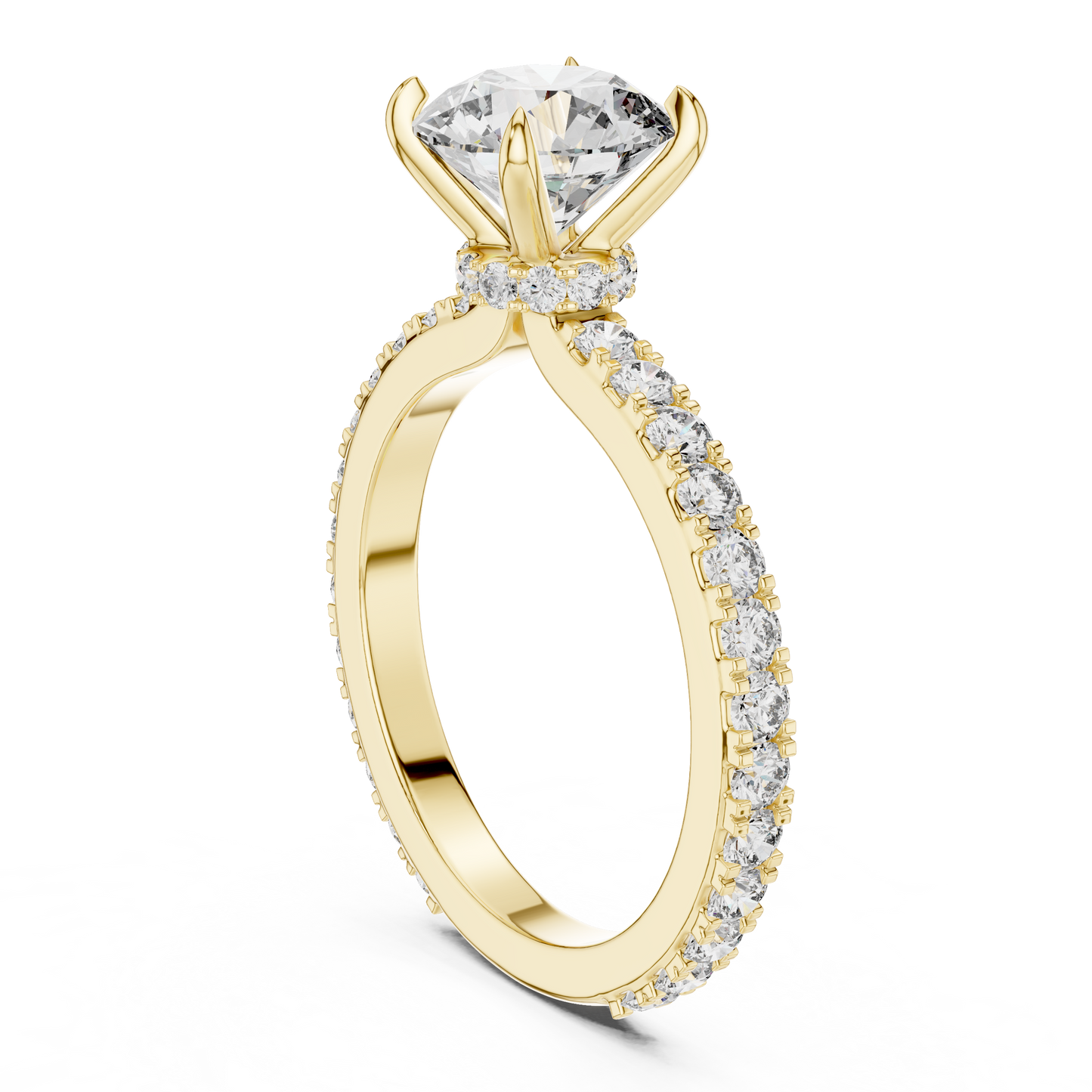 Round Cut Pave Diamond Engagement Ring with Halo Band