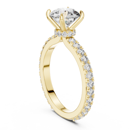 Round Cut Pave Diamond Engagement Ring with Halo Band