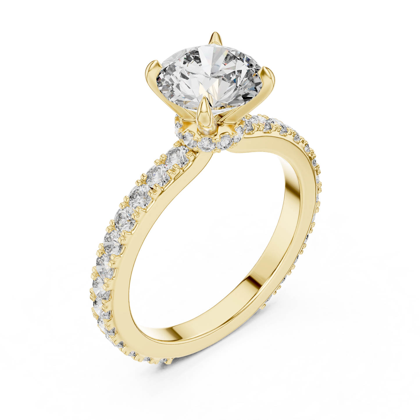 Round Cut Pave Diamond Engagement Ring with Halo Band