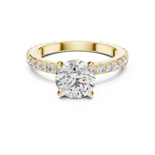 Round Cut Pave Diamond Engagement Ring with Halo Band