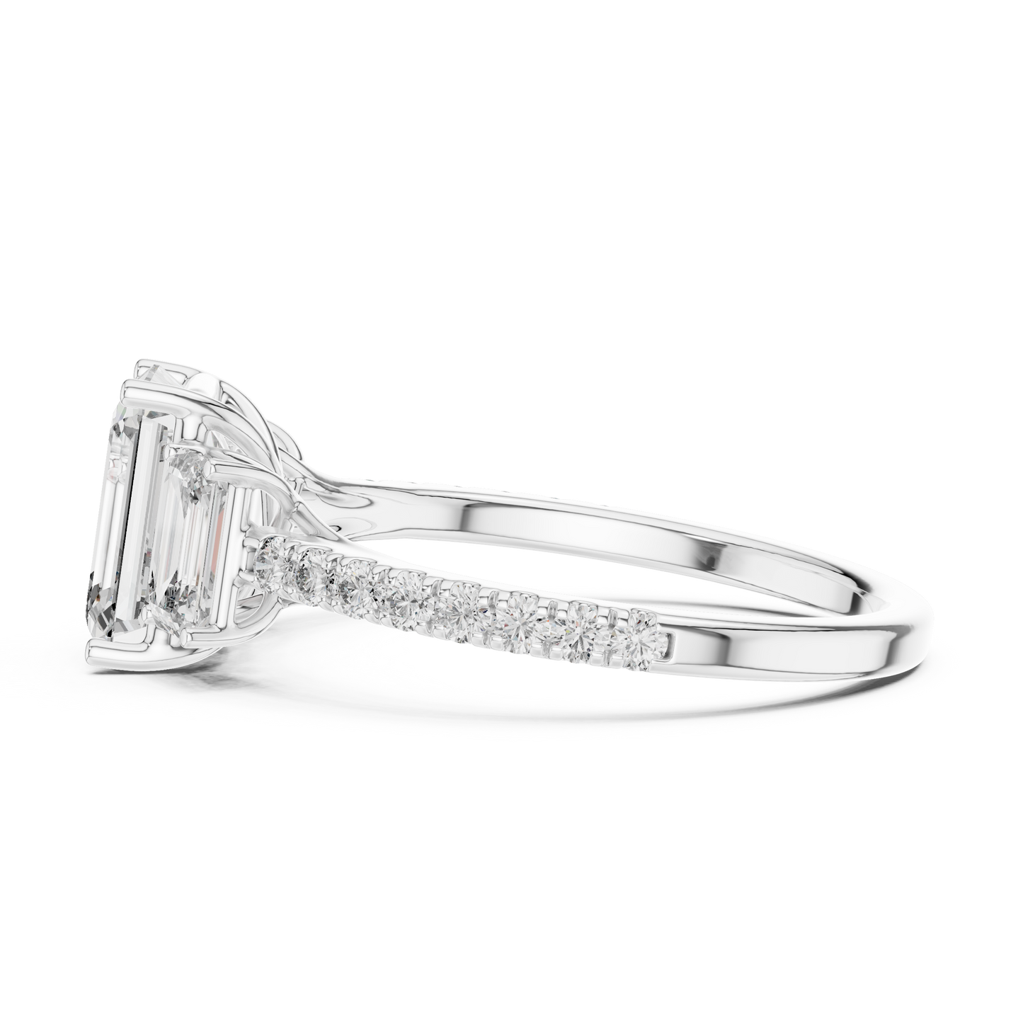 Emerald Three Stone Pave Diamond Ring
