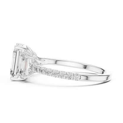 Emerald Three Stone Pave Diamond Ring