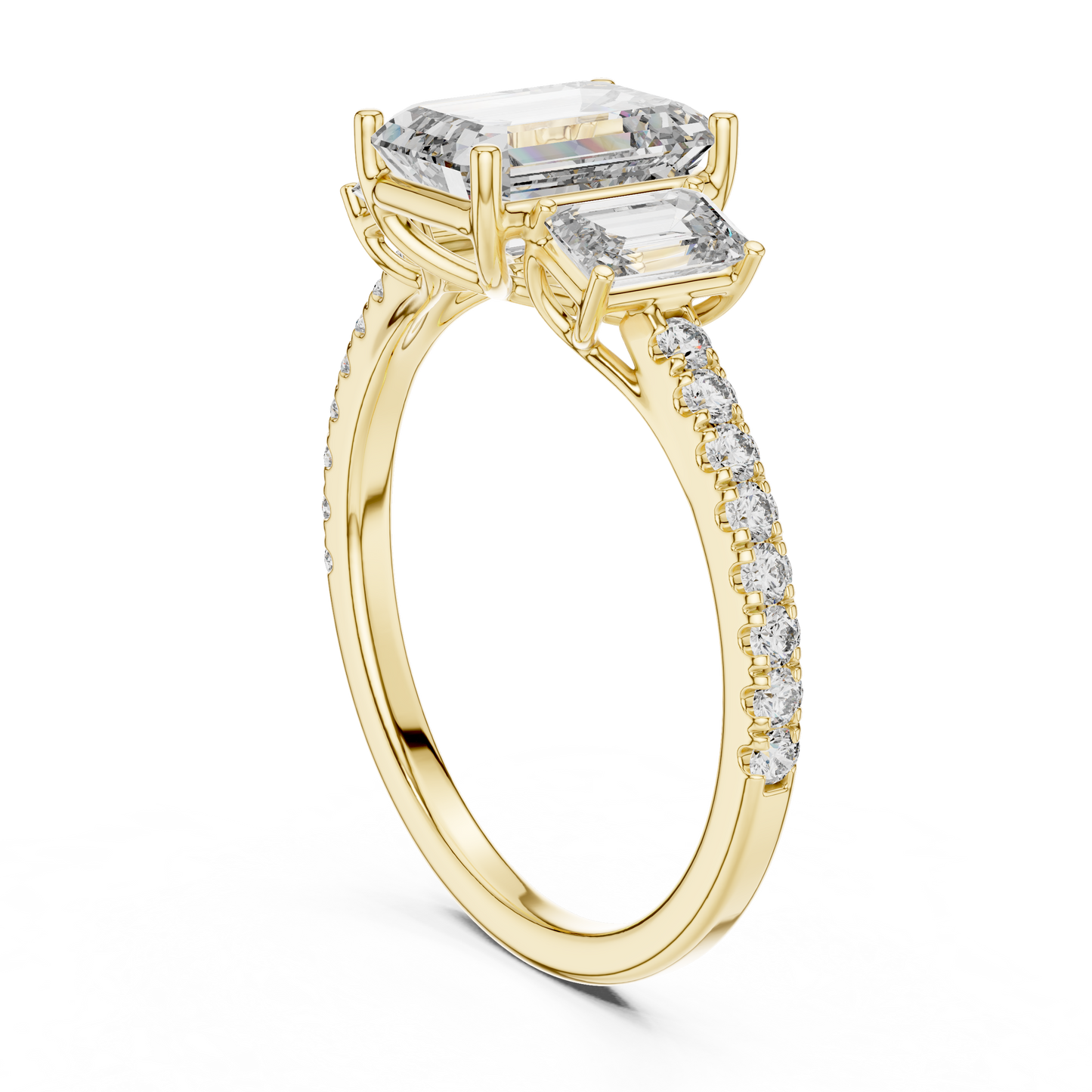 Emerald Three Stone Pave Diamond Ring