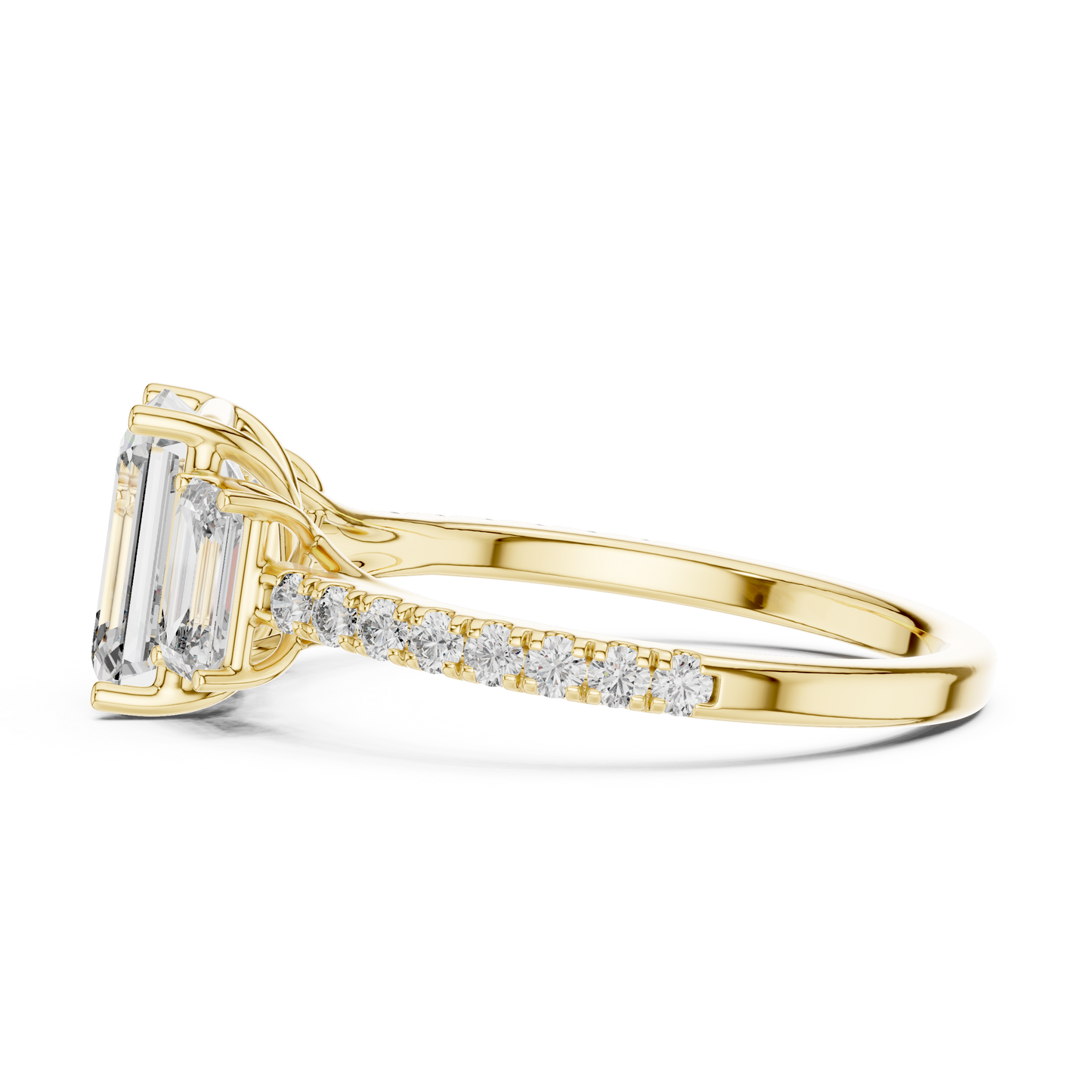 Emerald Three Stone Pave Diamond Ring