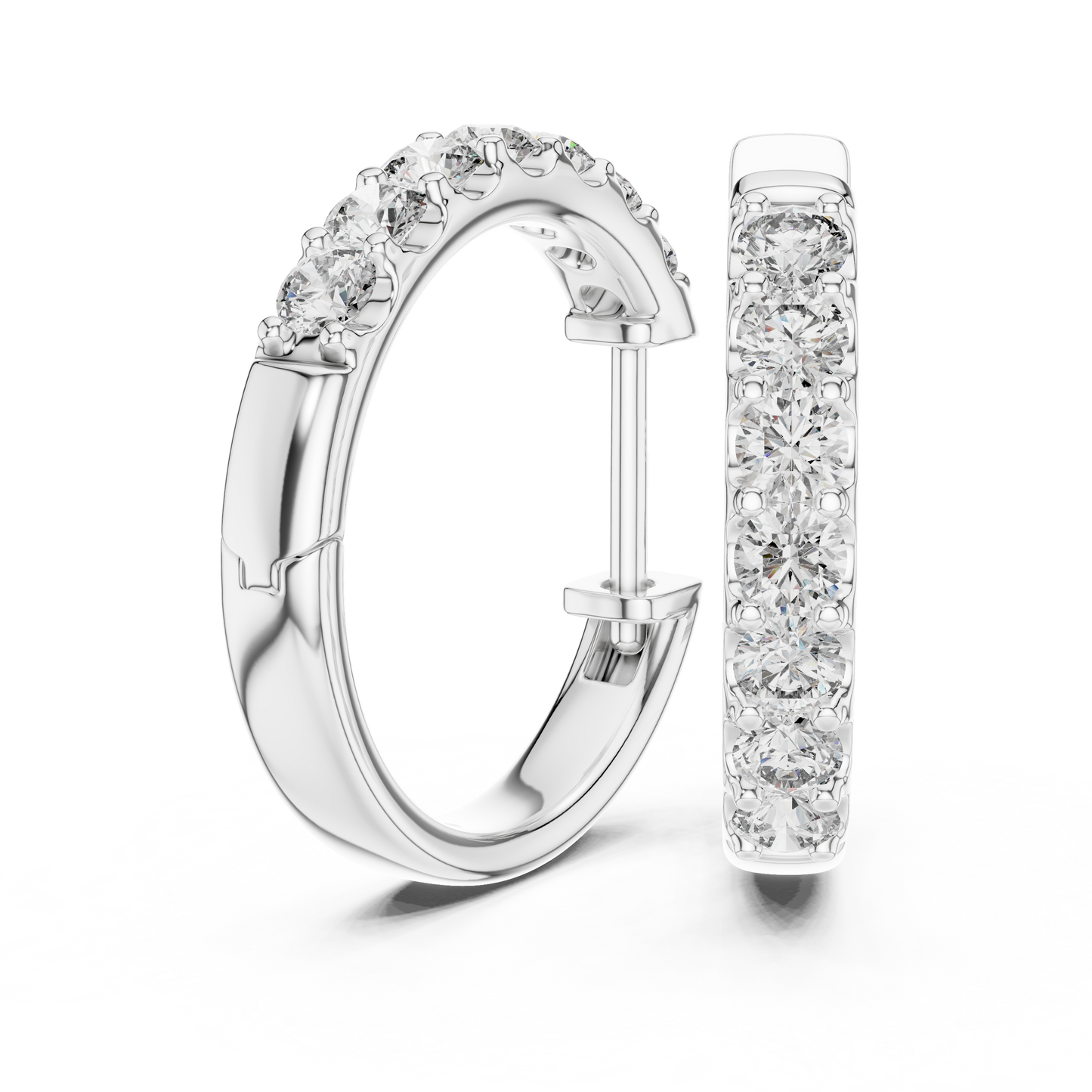 Round Blue Diamond Half-Hoop Earrings