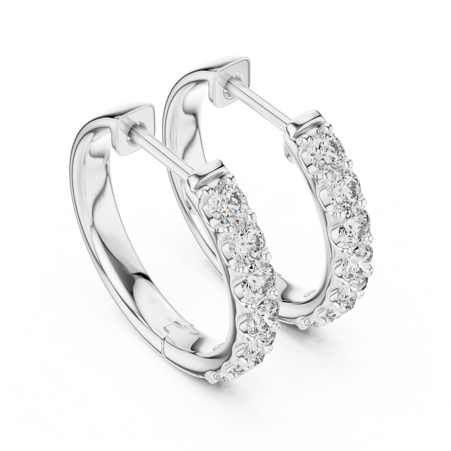 Round Blue Diamond Half-Hoop Earrings