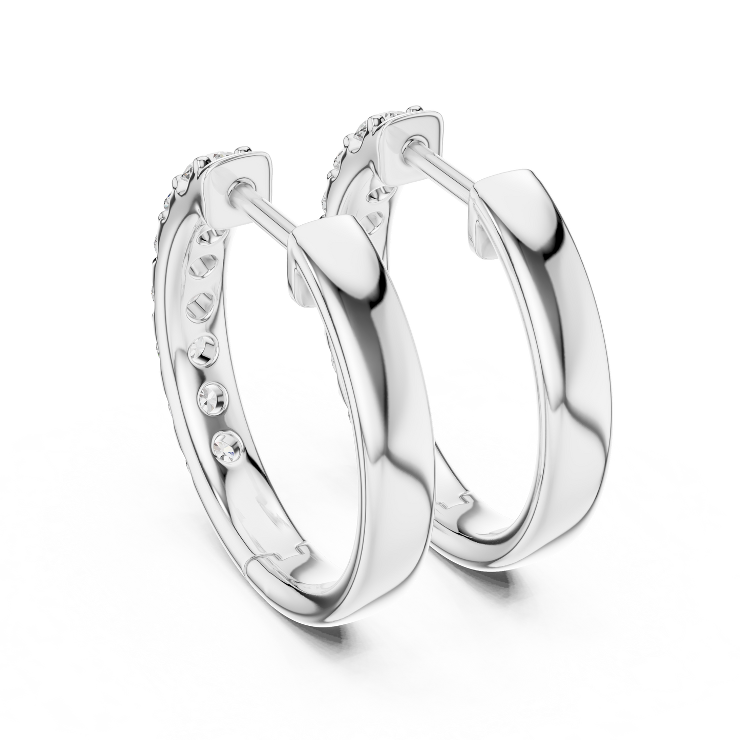 Round Blue Diamond Half-Hoop Earrings