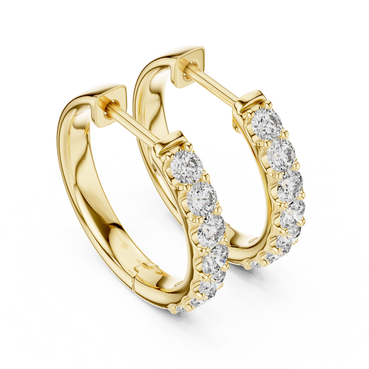Round Blue Diamond Half-Hoop Earrings
