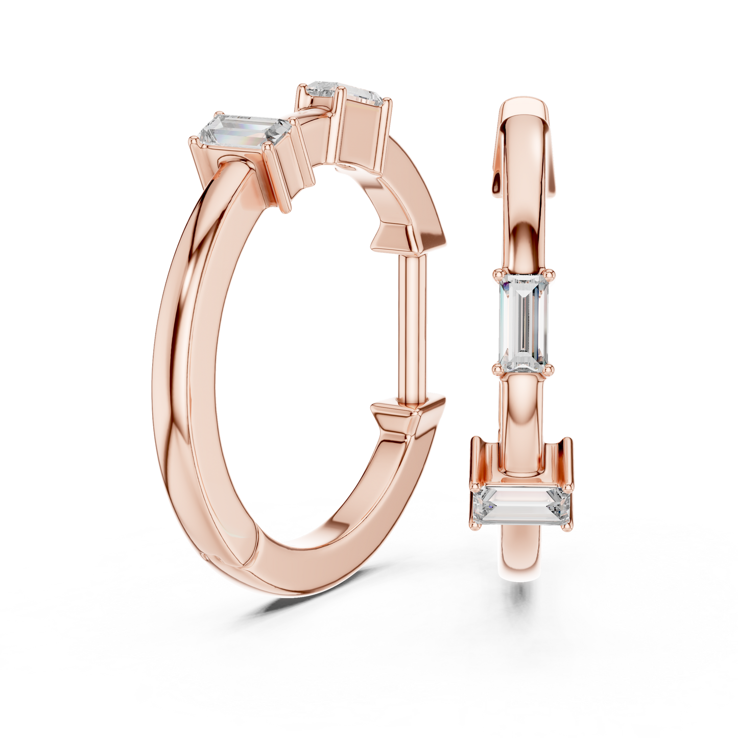 Baguette-Cut Blue Diamond Hoop Earrings