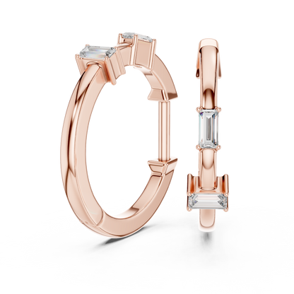 Baguette-Cut Blue Diamond Hoop Earrings