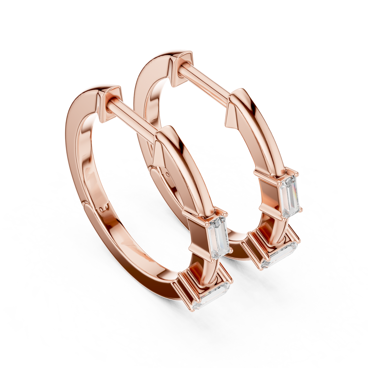 Baguette-Cut Blue Diamond Hoop Earrings