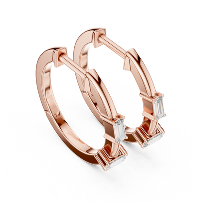 Baguette-Cut Blue Diamond Hoop Earrings
