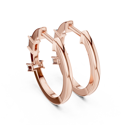 Baguette-Cut Blue Diamond Hoop Earrings