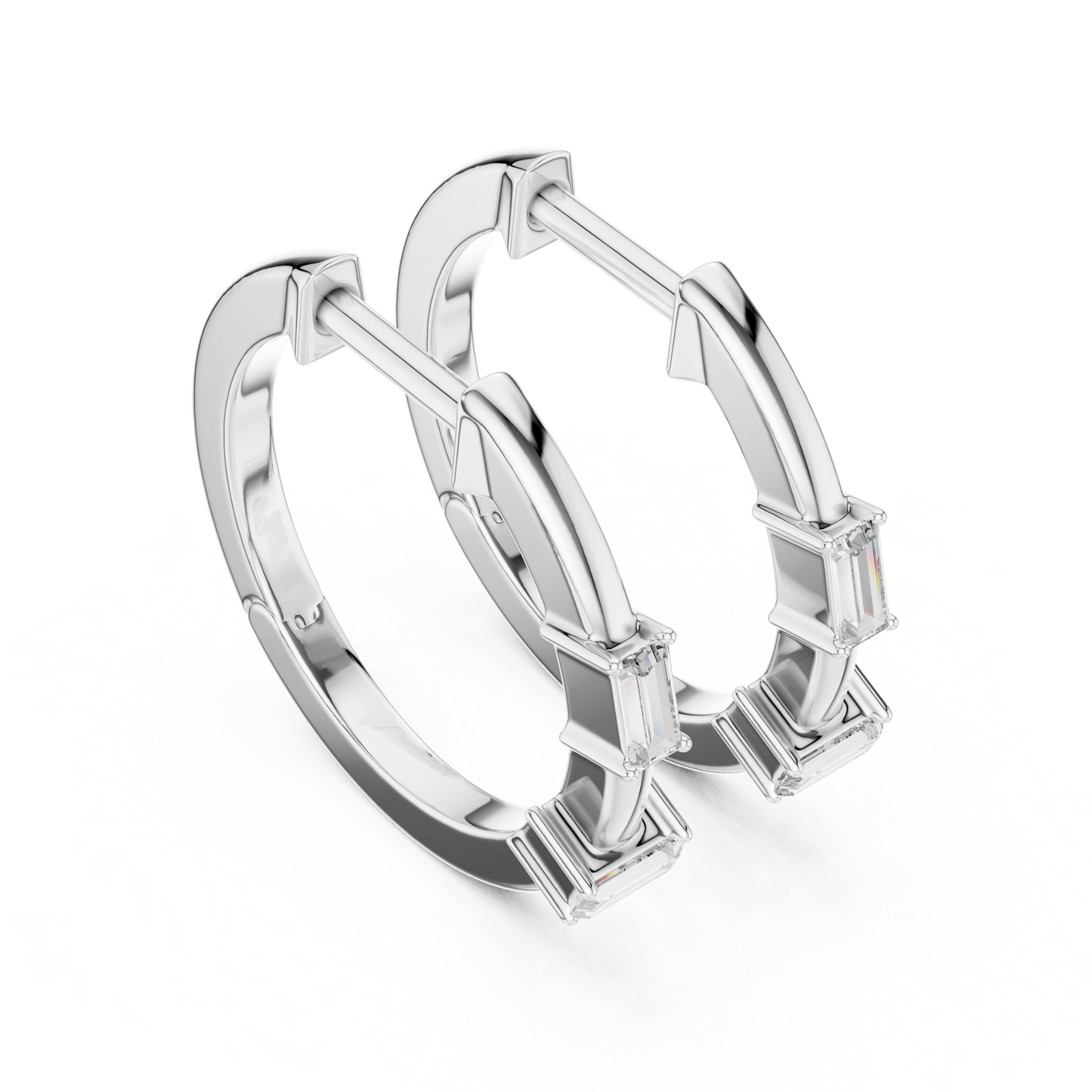 Baguette-Cut Blue Diamond Hoop Earrings