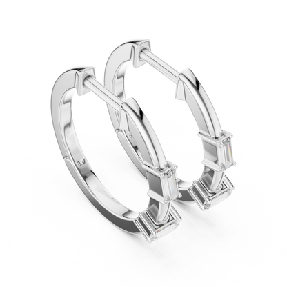 Baguette-Cut Blue Diamond Hoop Earrings