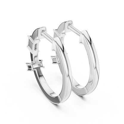 Baguette-Cut Blue Diamond Hoop Earrings