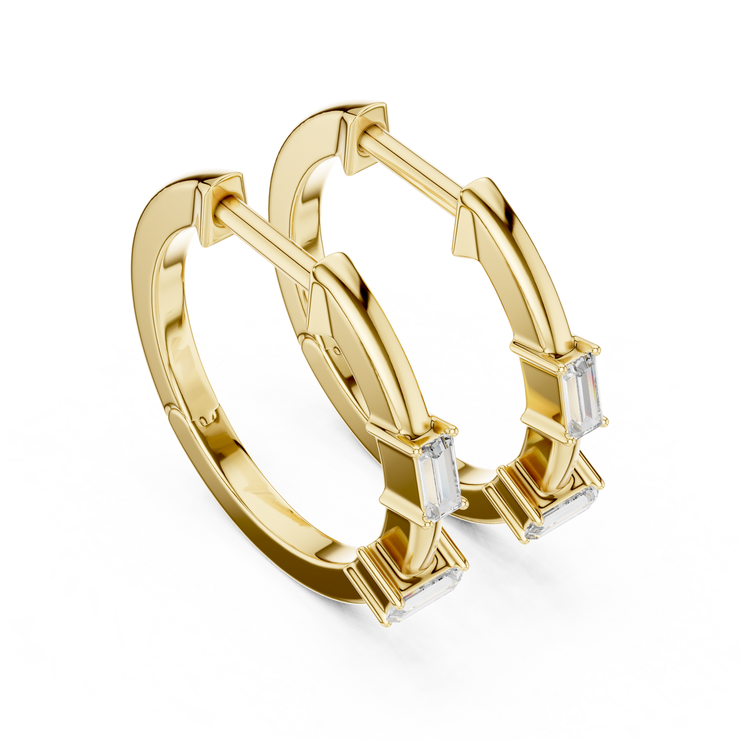 Baguette-Cut Blue Diamond Hoop Earrings