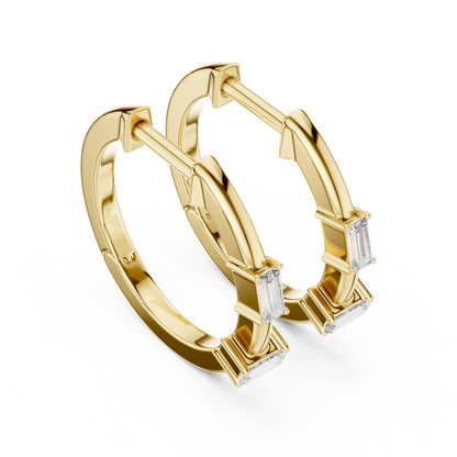 Baguette-Cut Blue Diamond Hoop Earrings