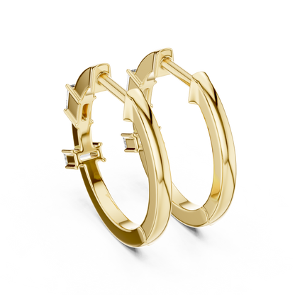 Baguette-Cut Blue Diamond Hoop Earrings