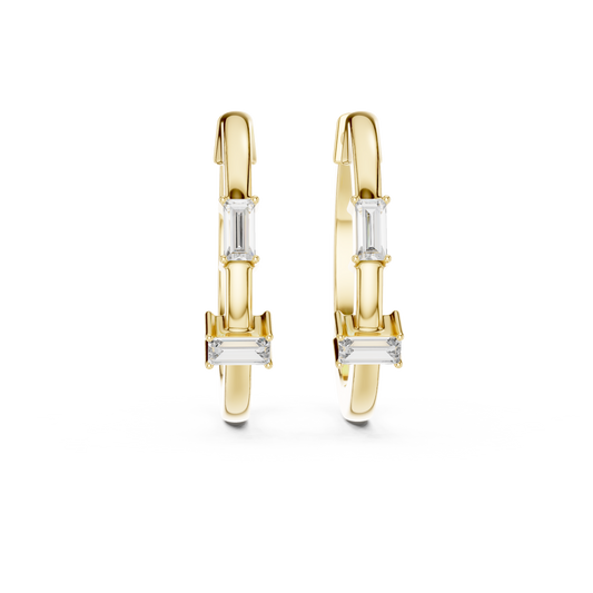 Baguette-Cut Blue Diamond Hoop Earrings