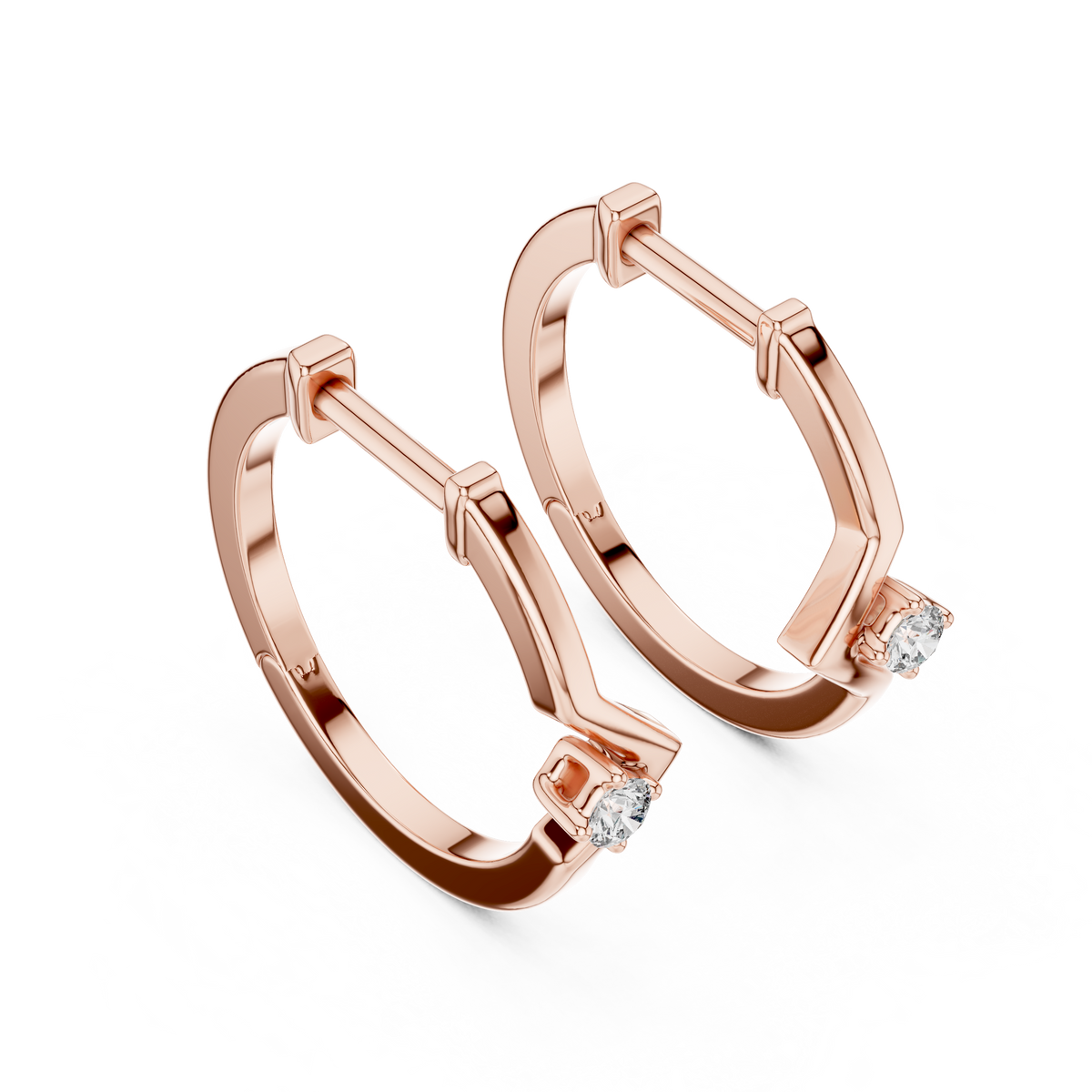 Round Blue Diamond Chevron Hoop Earrings