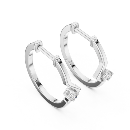 Round Blue Diamond Chevron Hoop Earrings