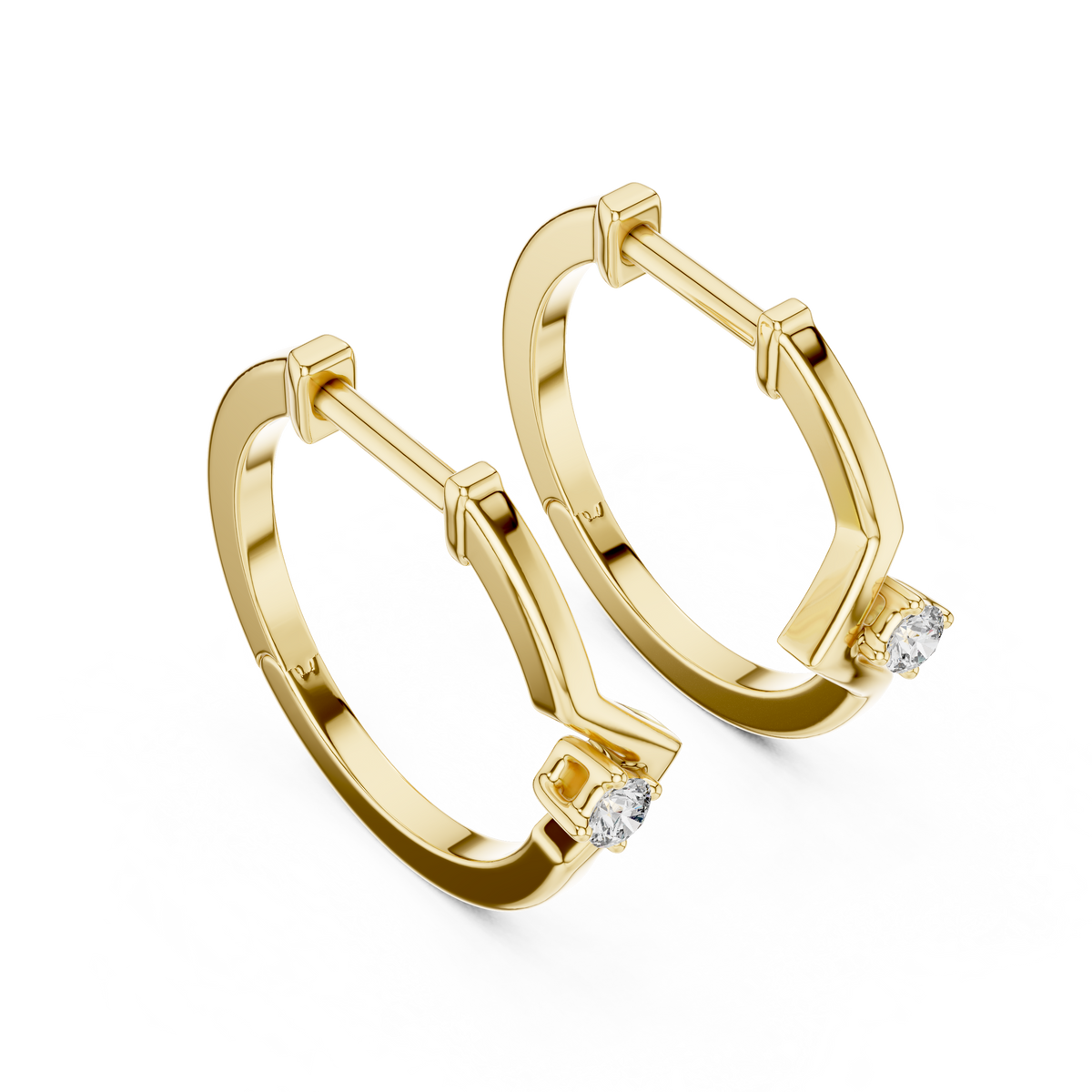 Round Blue Diamond Chevron Hoop Earrings