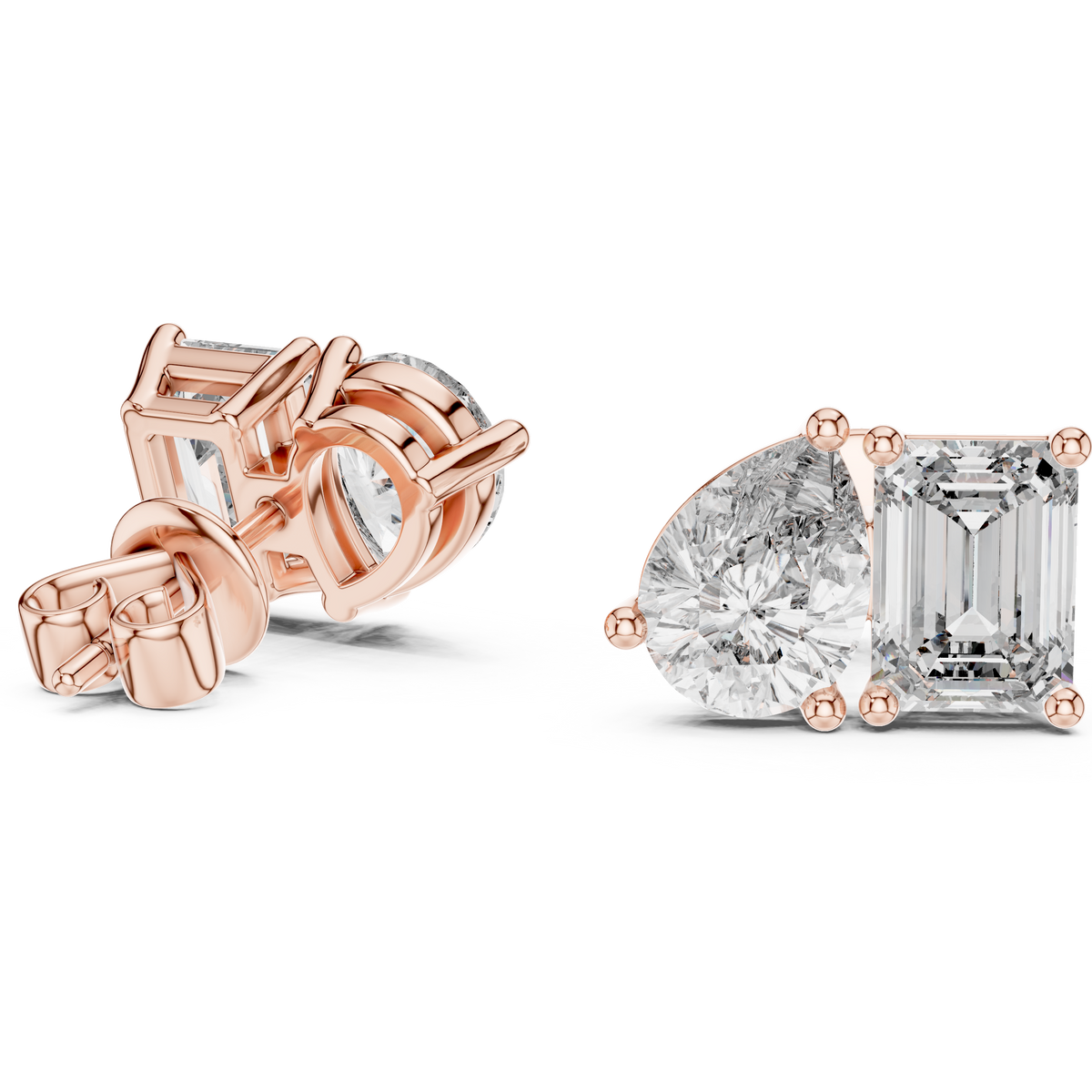 Pear & Emerald-Cut Blue Diamond Two-Stone Earrings