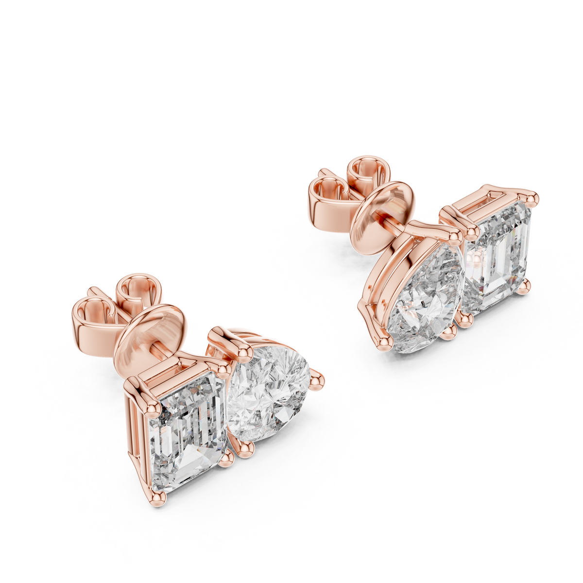 Pear & Emerald-Cut Blue Diamond Two-Stone Earrings