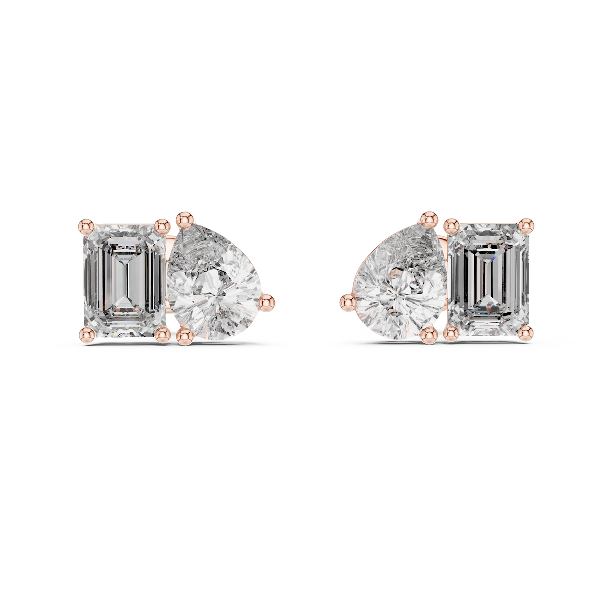 Pear & Emerald-Cut Blue Diamond Two-Stone Earrings