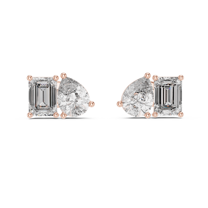 Pear & Emerald-Cut Blue Diamond Two-Stone Earrings