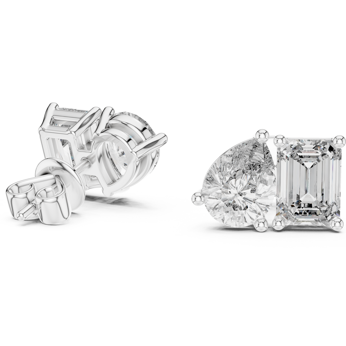Pear & Emerald-Cut Blue Diamond Two-Stone Earrings