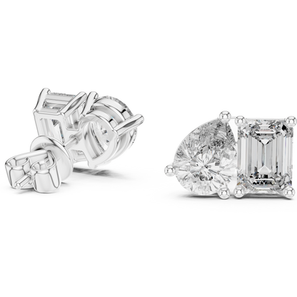 Pear & Emerald-Cut Blue Diamond Two-Stone Earrings