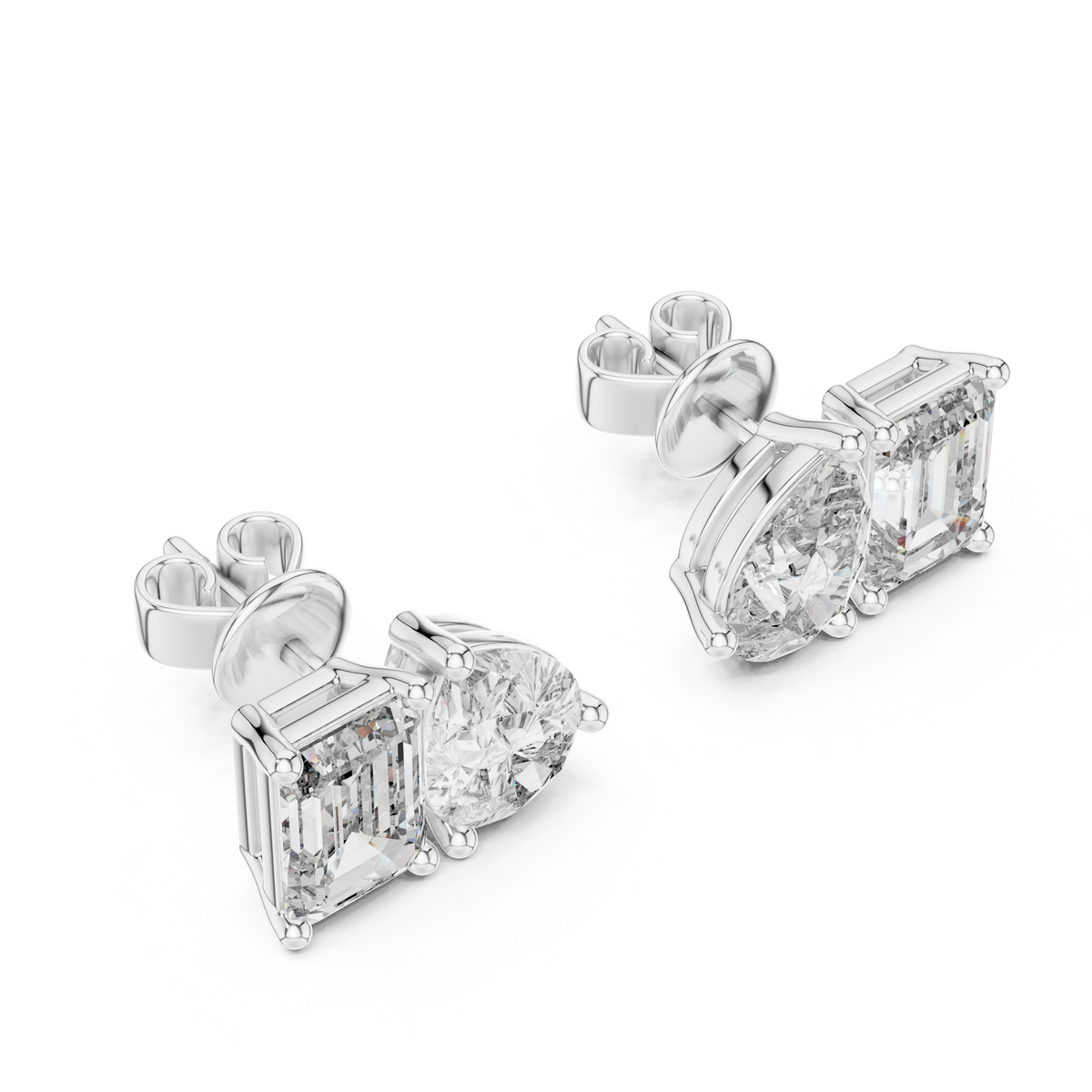 Pear & Emerald-Cut Blue Diamond Two-Stone Earrings
