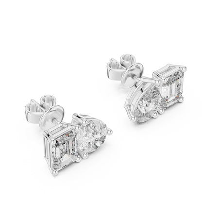 Pear & Emerald-Cut Blue Diamond Two-Stone Earrings