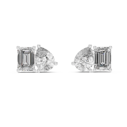 Pear & Emerald-Cut Blue Diamond Two-Stone Earrings